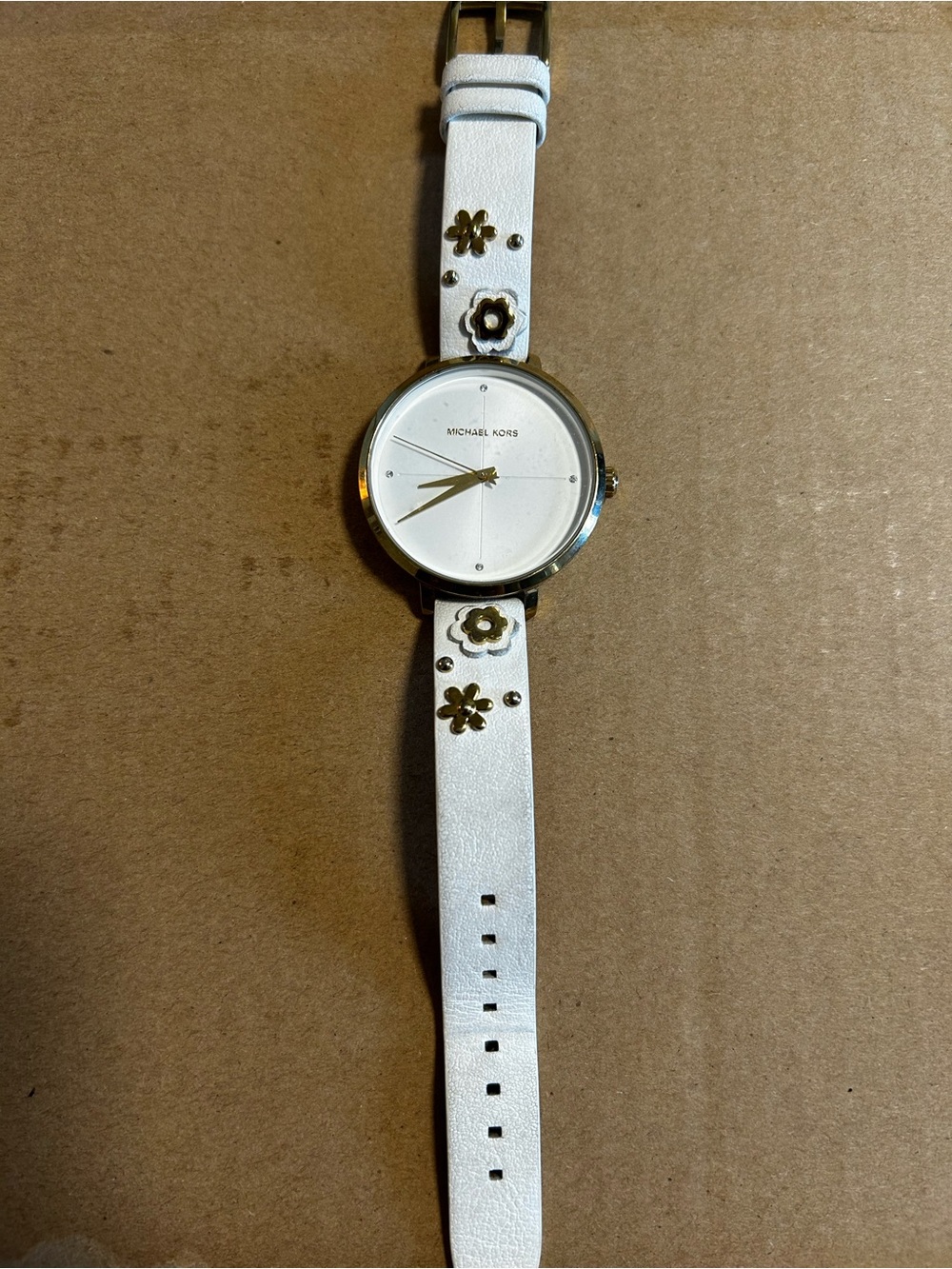 Michael Kors Gold-Accent White Floral Strap Watch